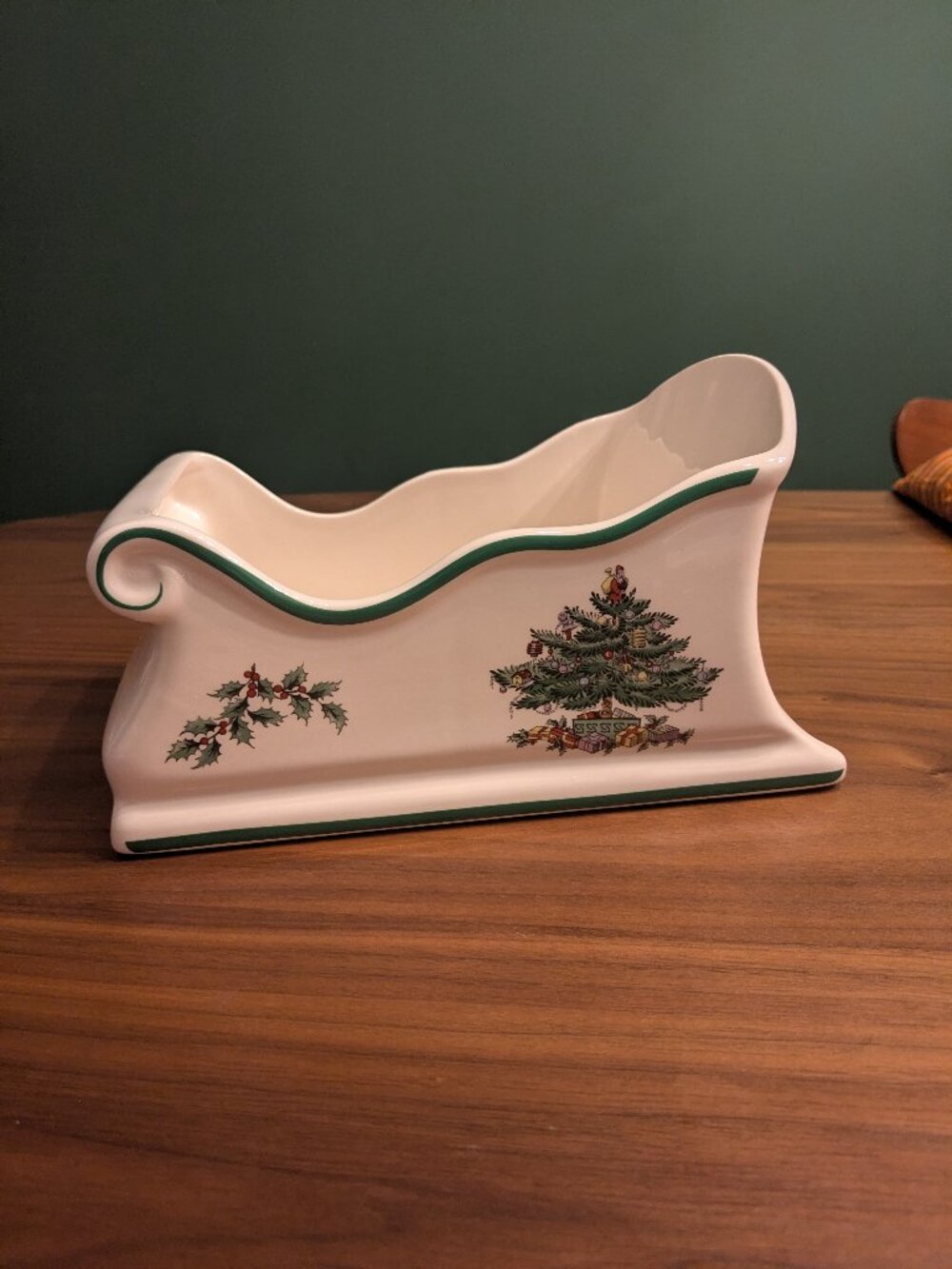 spode england christmas tree sleigh bowl centerpiece 8.25"x5.25" holiday